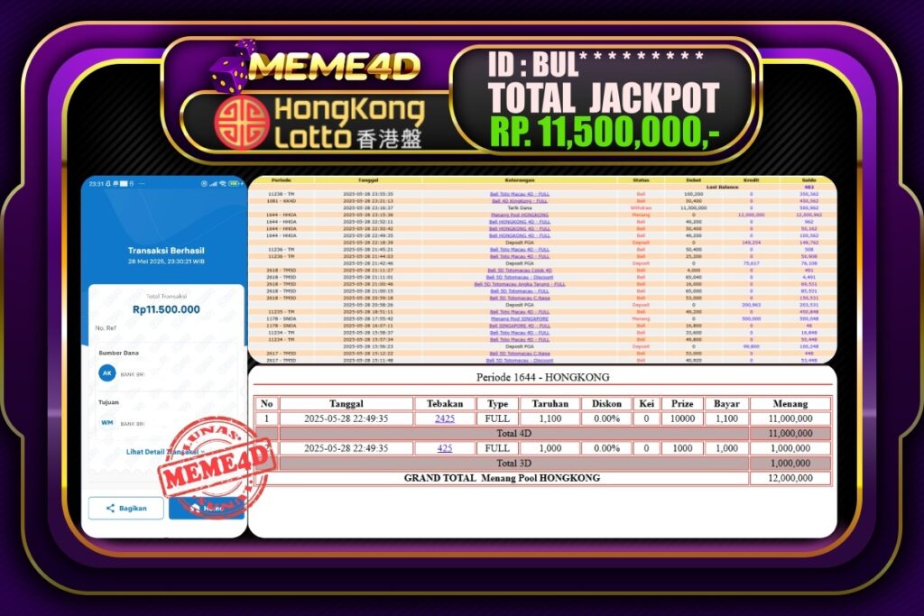 Bukti Jp MEME4D Togel Online 29 Mei 2025
