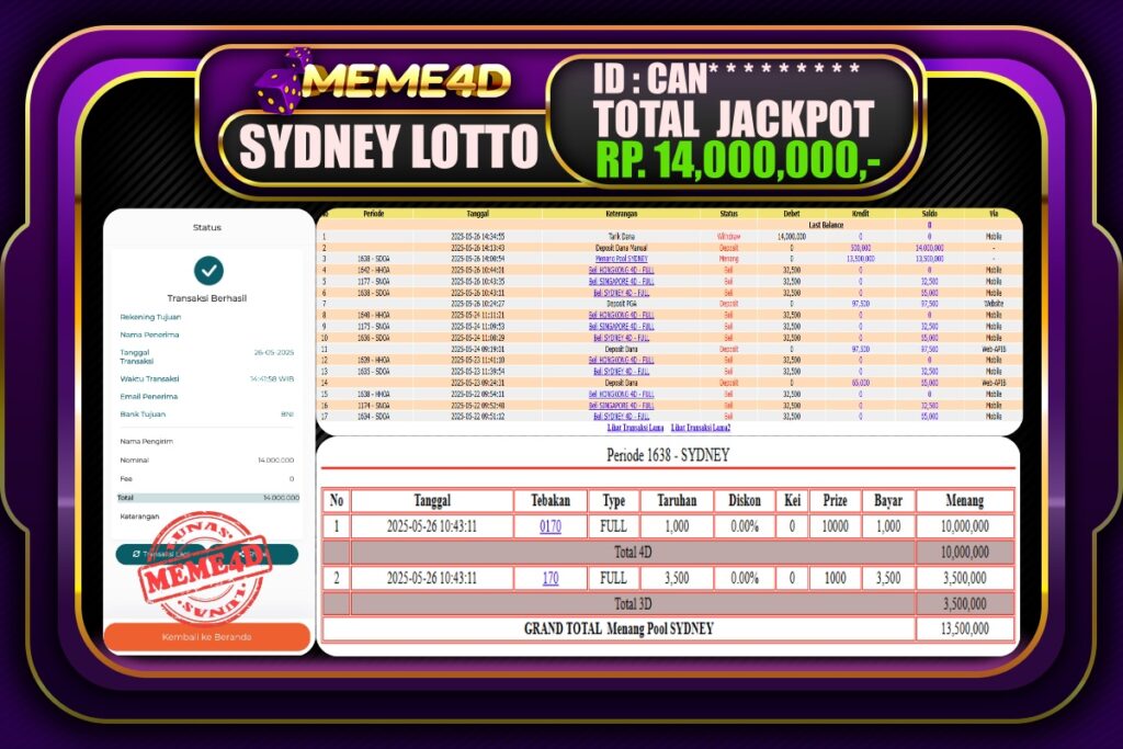 Bukti Jp MEME4D Togel Online 27 Mei 2025