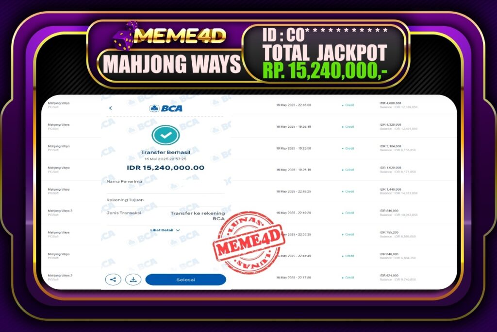 Bukti Jp MEME4D Slot Online 17 Mei 2025