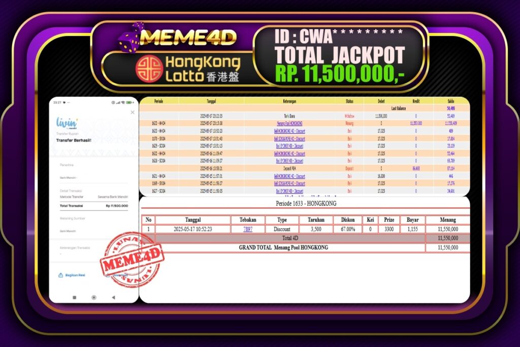 Bukti Jp MEME4D Togel Online 18 Mei 2025