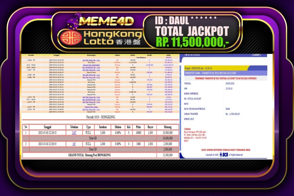 Bukti Jp MEME4D Togel Online 04 Mei 2025