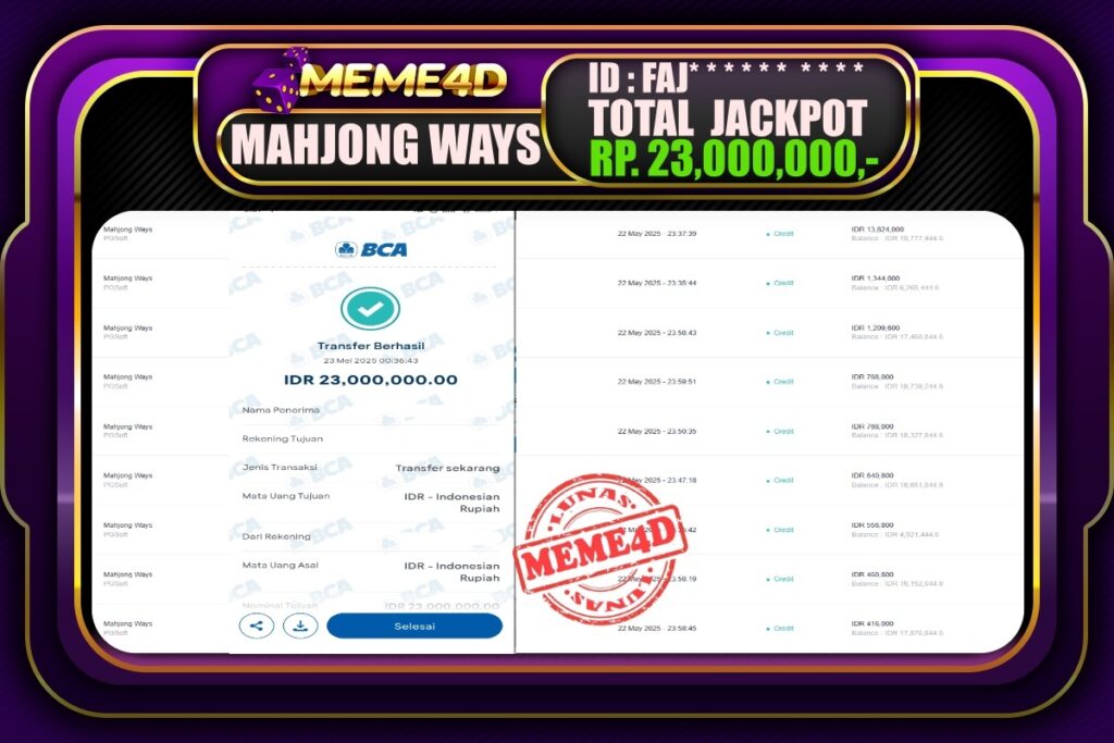 Bukti Jp MEME4D Slot Online 23 Mei 2025