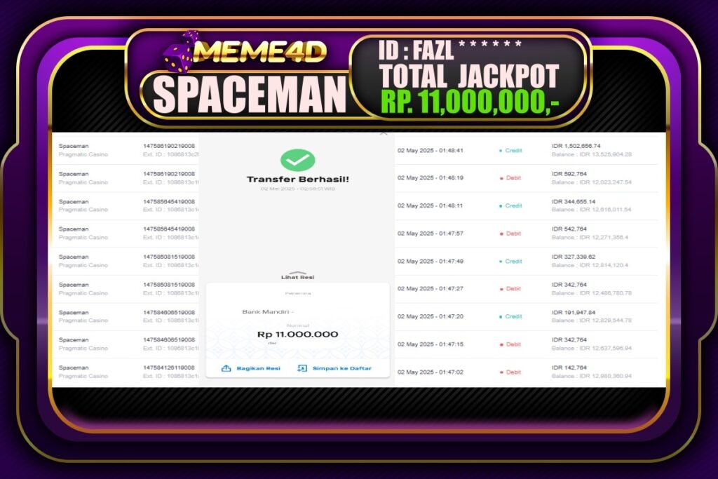 Bukti Jp MEME4D Slot Online 02 Mei 2025