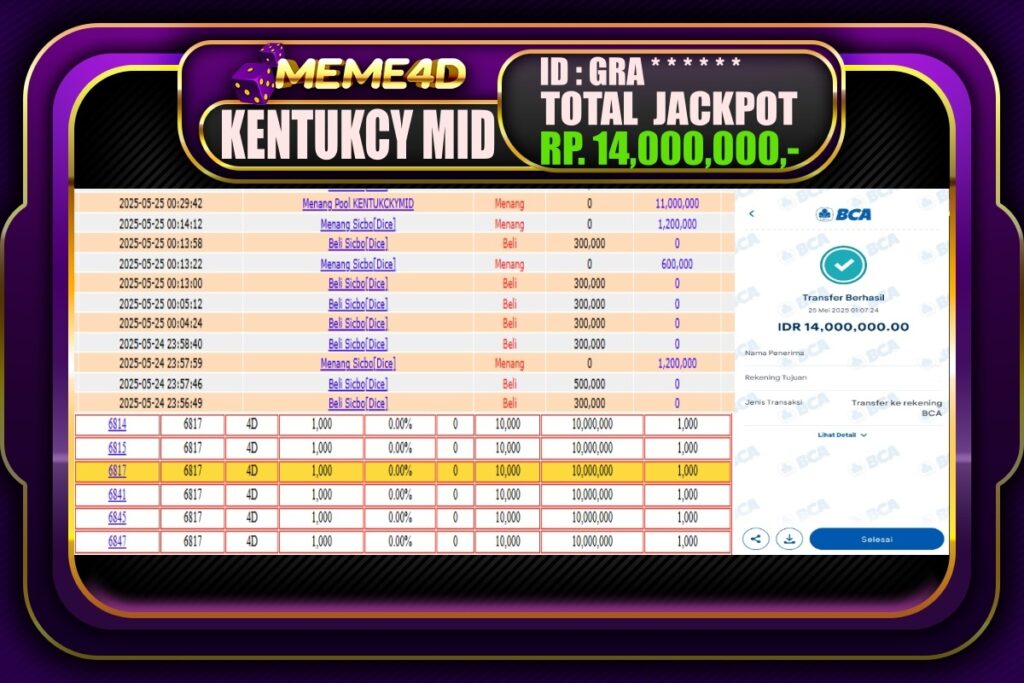 Bukti Jp MEME4D Togel Online 25 Mei 2025