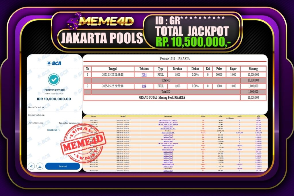 Bukti Jp MEME4D Togel Online 23 Mei 2025