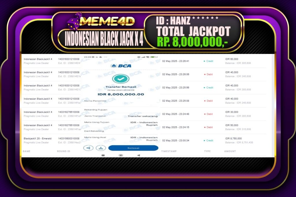 Bukti Jp MEME4D Slot Online 03 Mei 2025