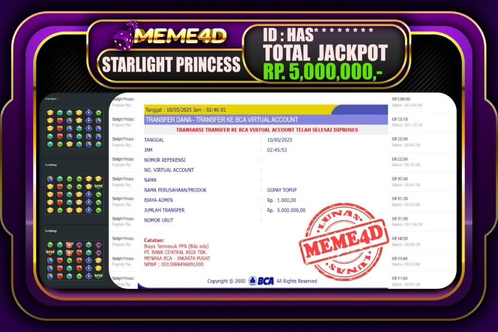 Bukti Jp MEME4D Slot Online 10 Mei 2025