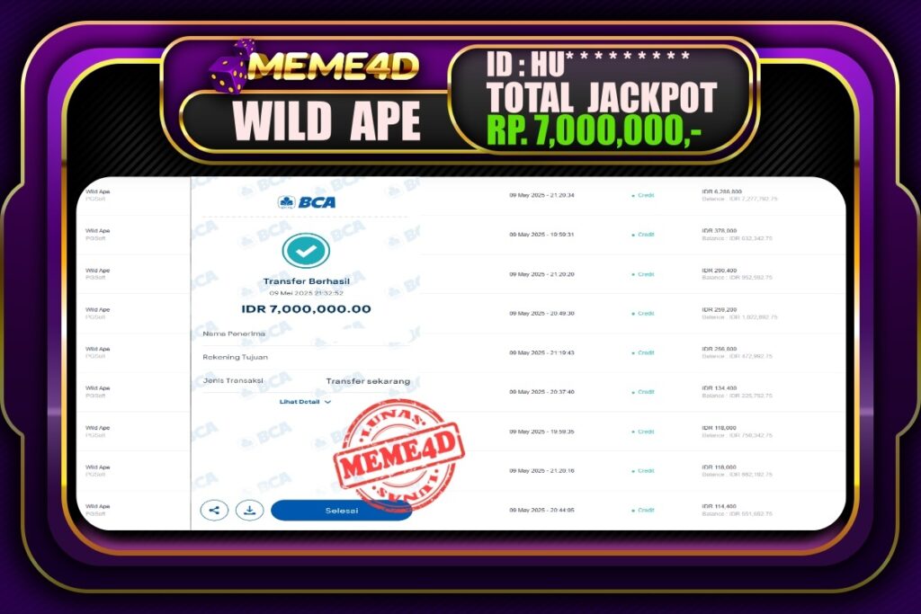 Bukti Jp MEME4D Slot Online 10 Mei 2025