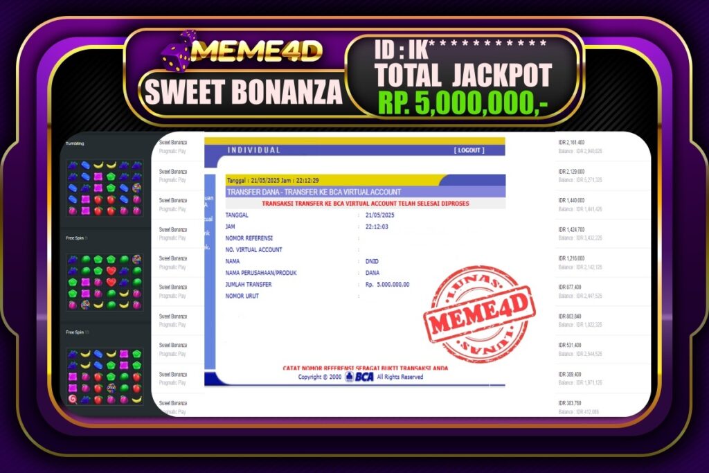 Bukti Jp MEME4D Slot Online 22 Mei 2025