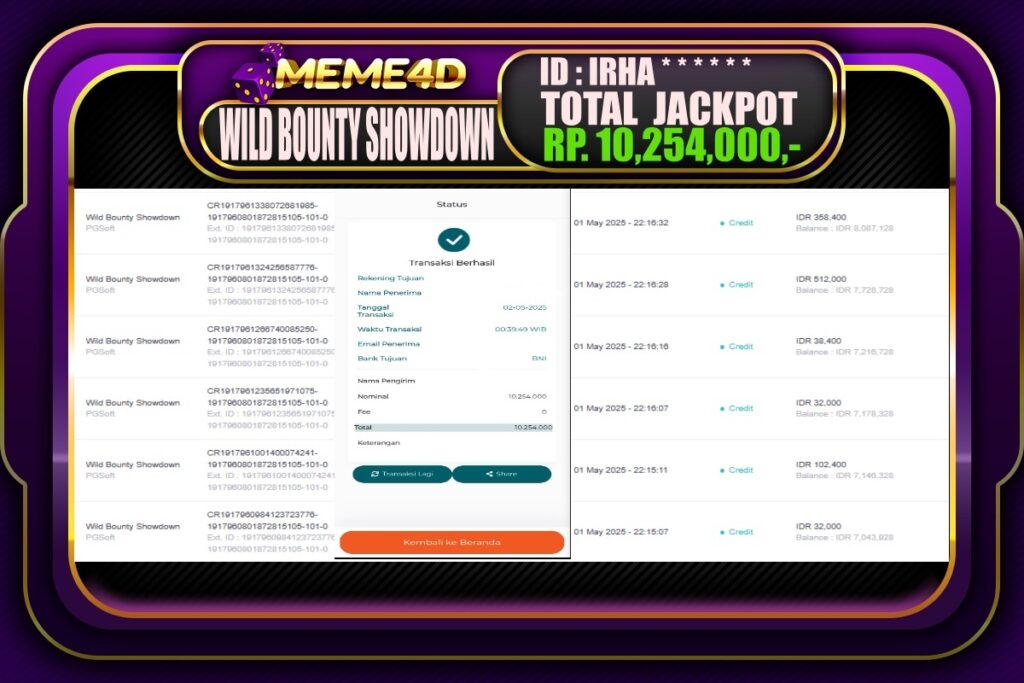 Bukti Jp MEME4D Slot Online 02 Mei 2025