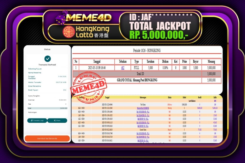 Bukti Jp MEME4D Togel Online 11 Mei 2025