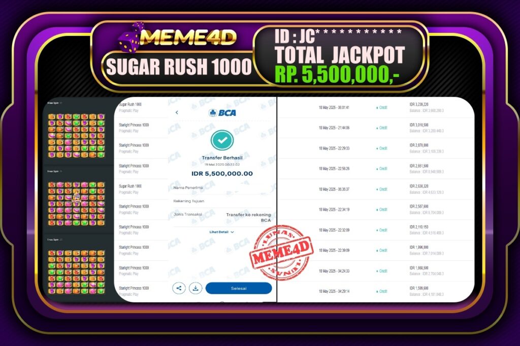 Bukti Jp MEME4D Slot Online 19 Mei 2025