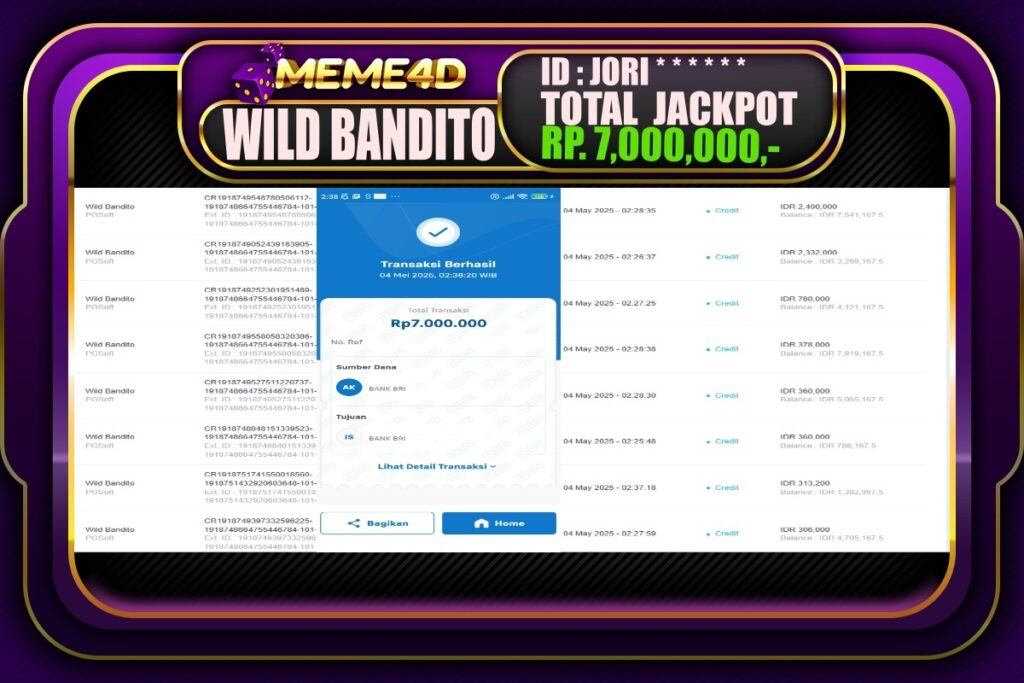 Bukti Jp MEME4D Slot Online 04 Mei 2025