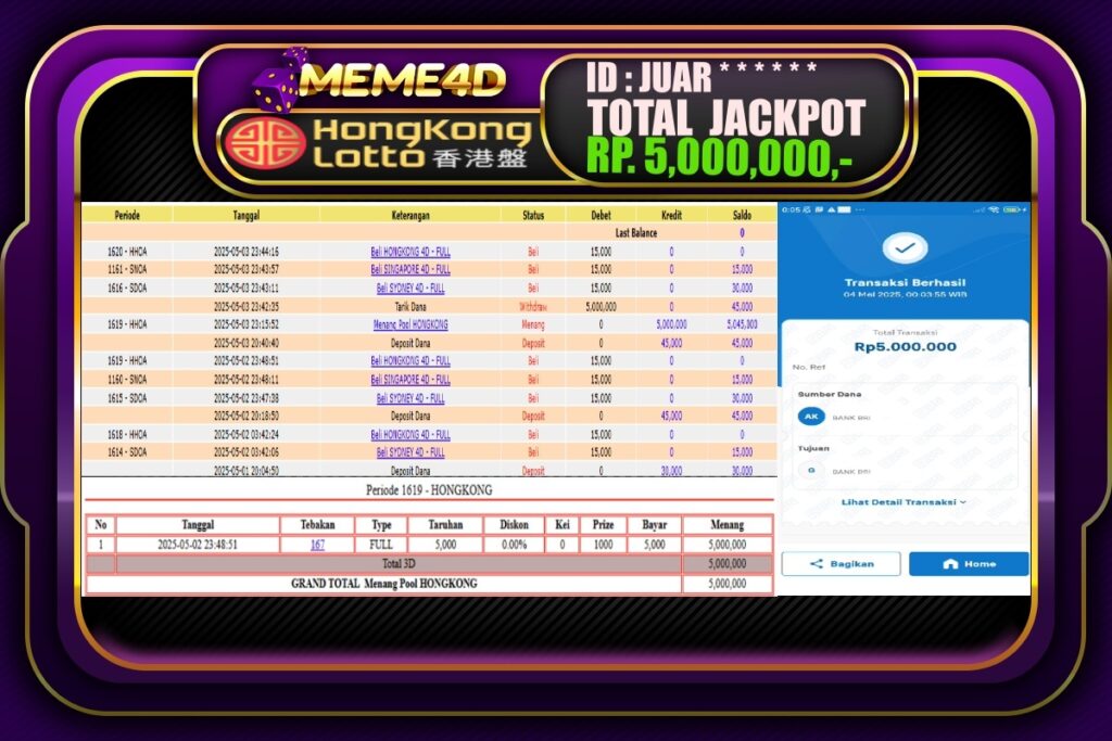 Bukti Jp MEME4D Togel Online 04 Mei 2025