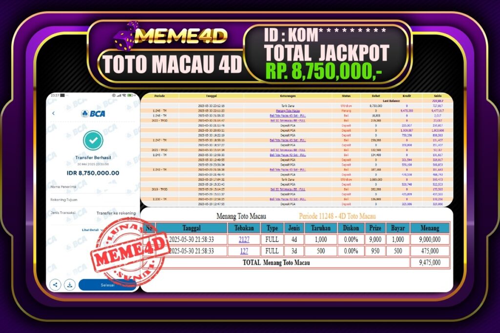 Bukti Jp MEME4D Togel Online 31 Mei 2025
