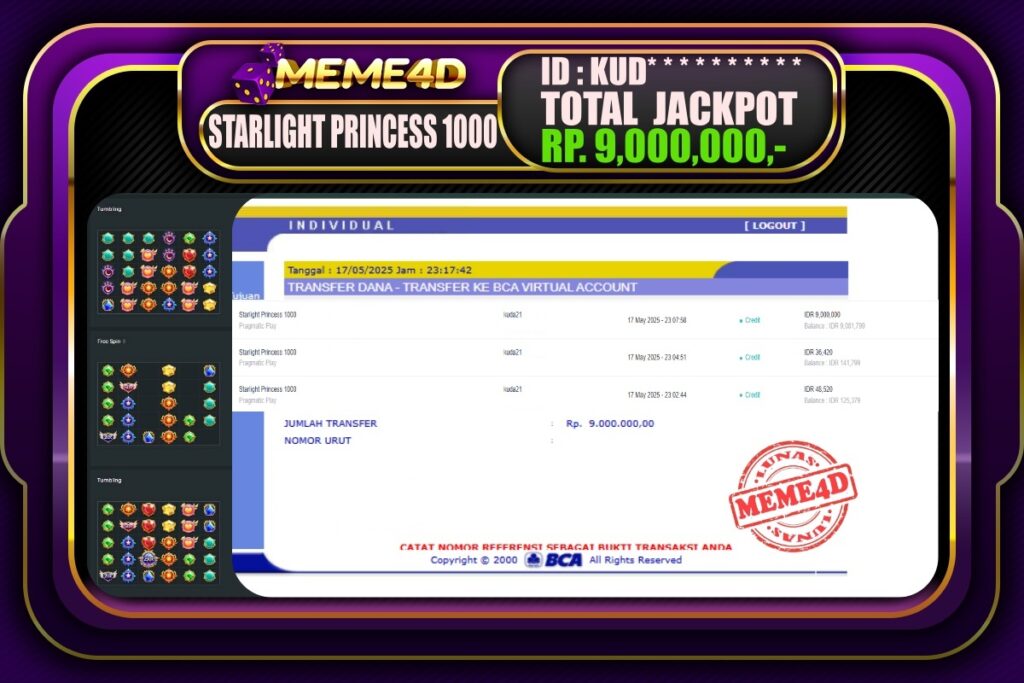 Bukti Jp MEME4D Slot Online 18 Mei 2025