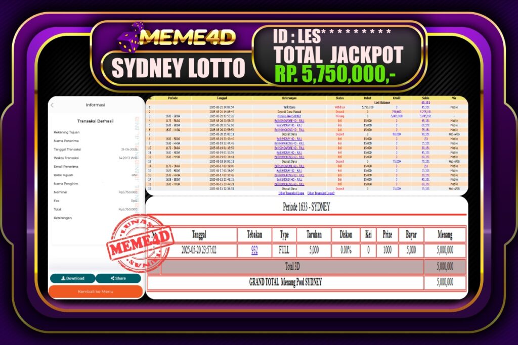 Bukti Jp MEME4D Togel Online 22 Mei 2025