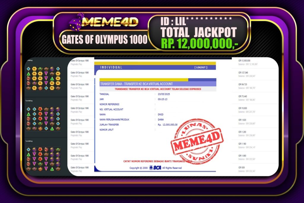 Bukti Jp MEME4D Slot Online 23 Mei 2025