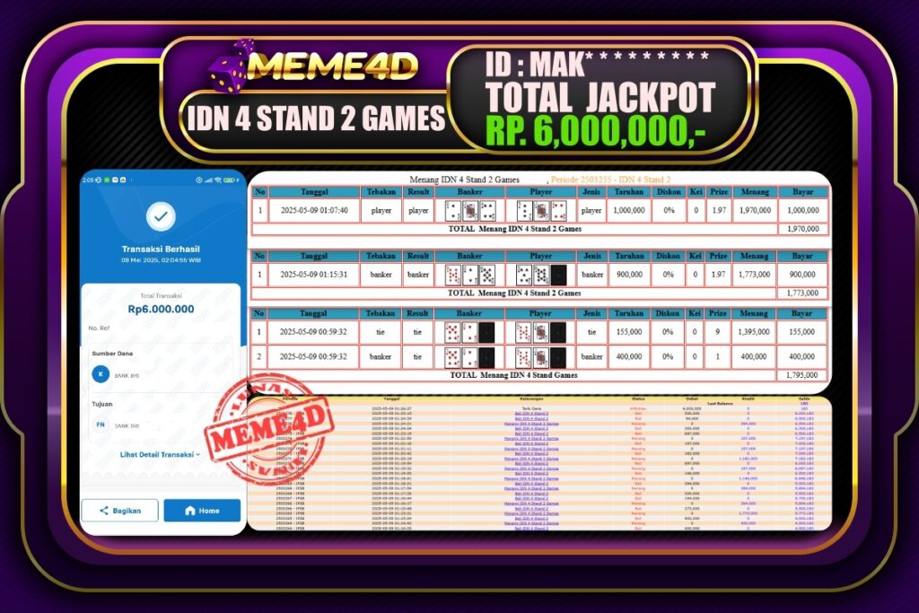 Bukti Jp MEME4D Casino Online 09 Mei 2025