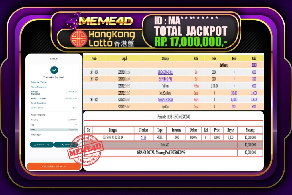Bukti Jp MEME4D Togel Online 23 Mei 2025