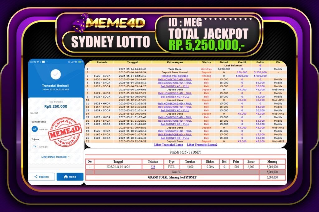 Bukti Jp MEME4D Togel Online 15 Mei 2025