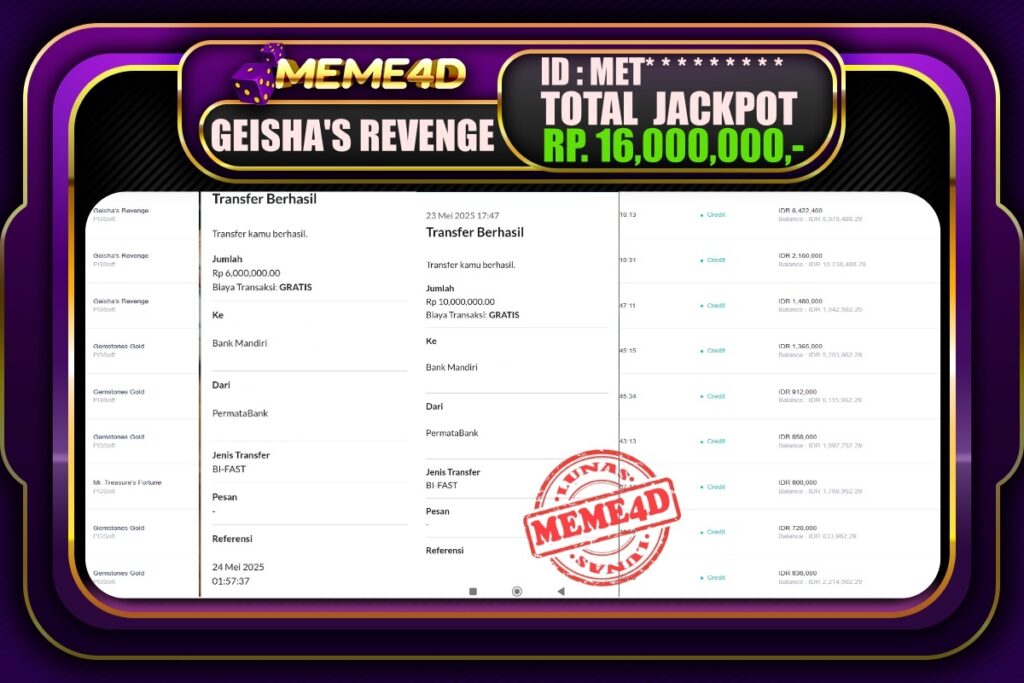 Bukti Jp MEME4D Slot Online 24 Mei 2025