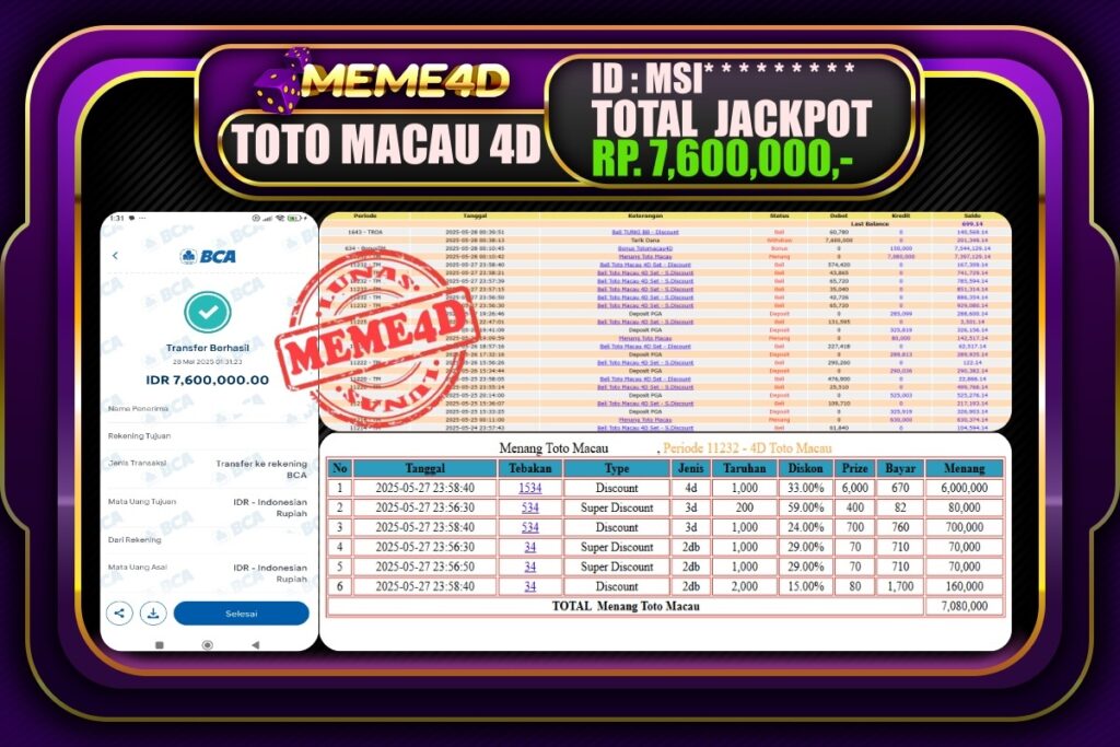 Bukti Jp MEME4D Togel Online 28 Mei 2025
