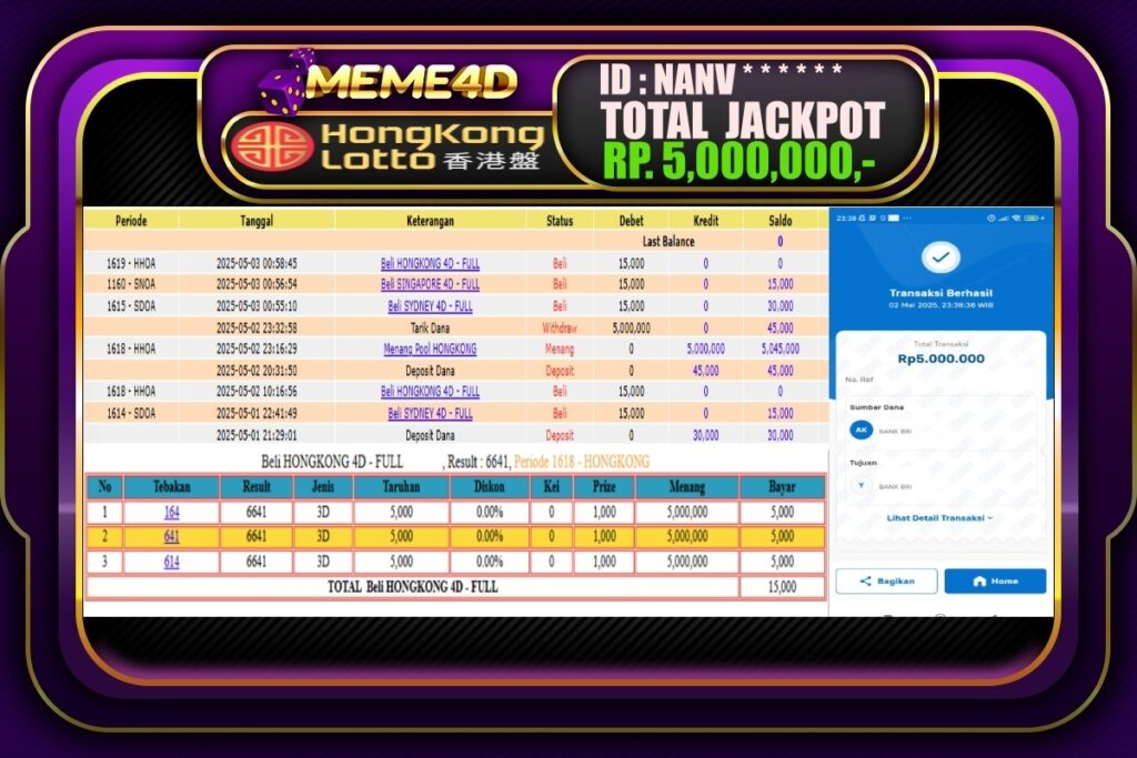 Bukti Jp MEME4D Togel Online 03 Mei 2025