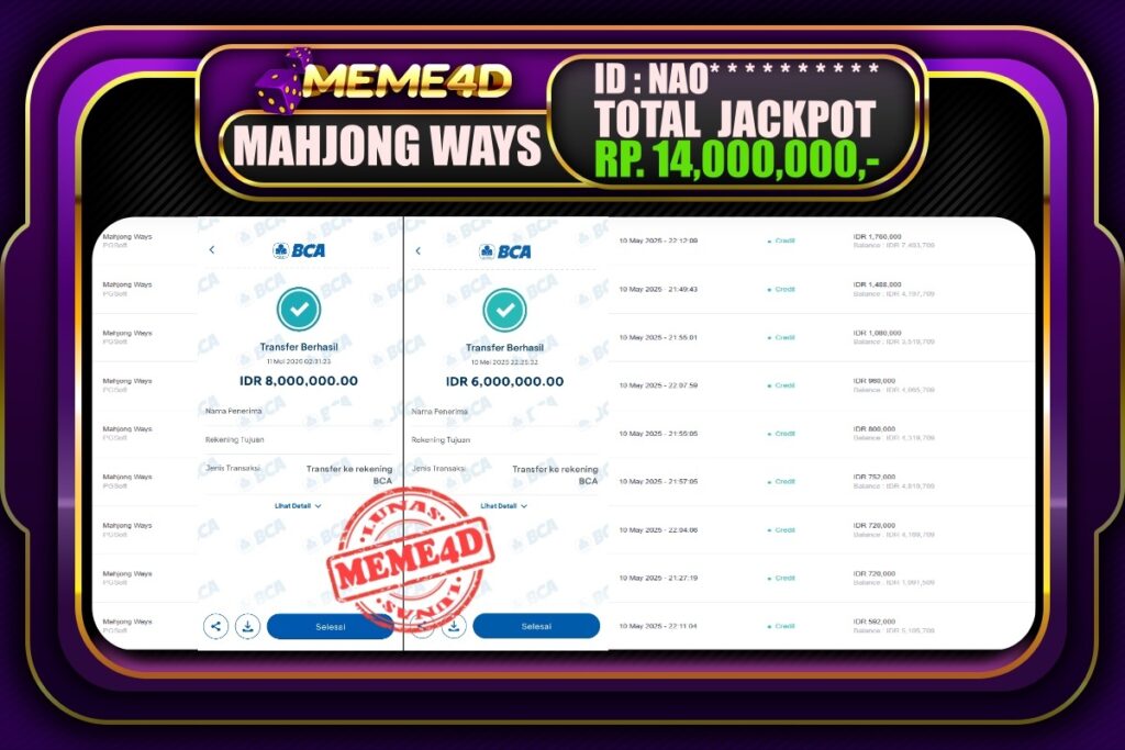 Bukti Jp MEME4D Slot Online 11 Mei 2025