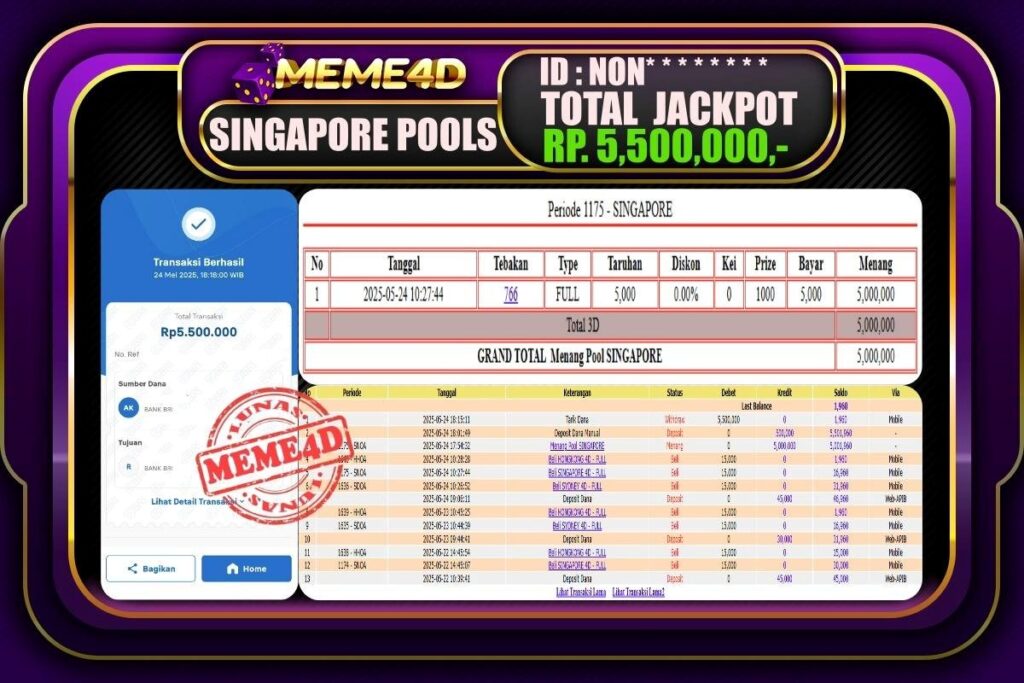 Bukti Jp MEME4D Togel Online 25 Mei 2025