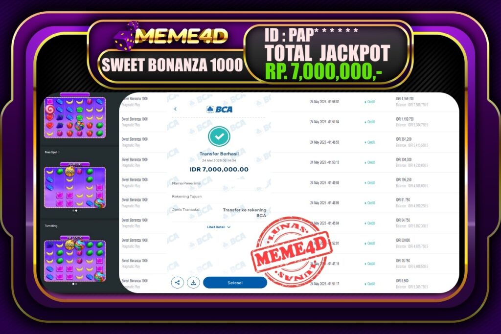 Bukti Jp MEME4D Slot Online 24 Mei 2025