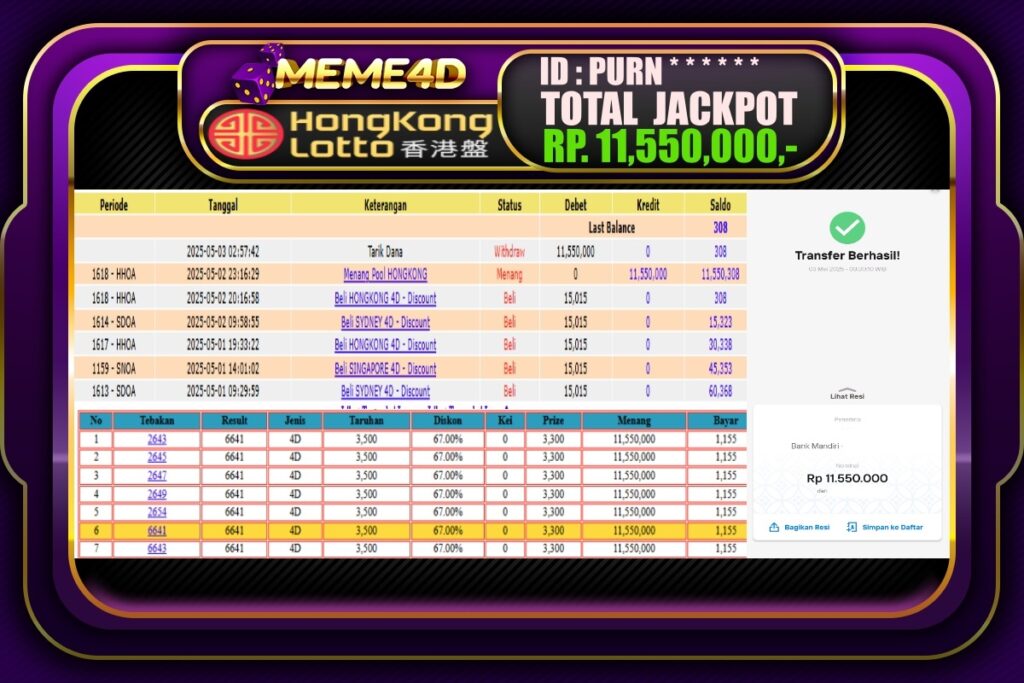 Bukti Jp MEME4D Togel Online 03 Mei 2025