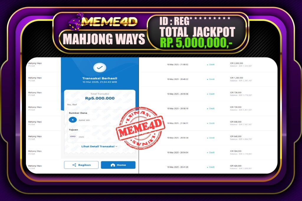 Bukti Jp MEME4D Slot Online 11 Mei 2025