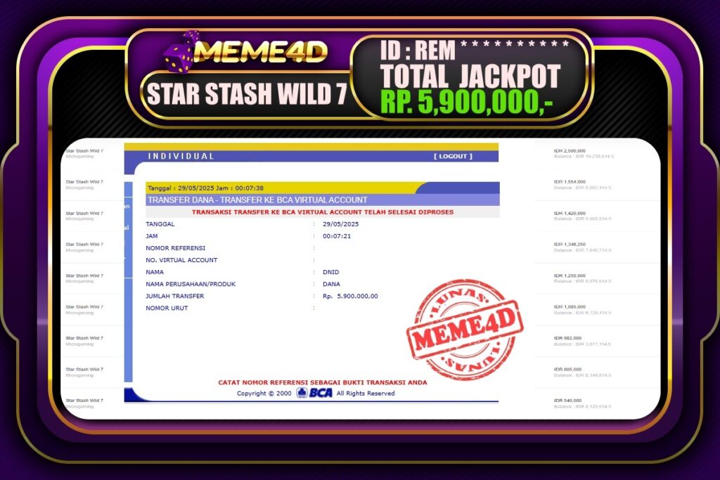 Bukti Jp MEME4D Slot Online 29 Mei 2025