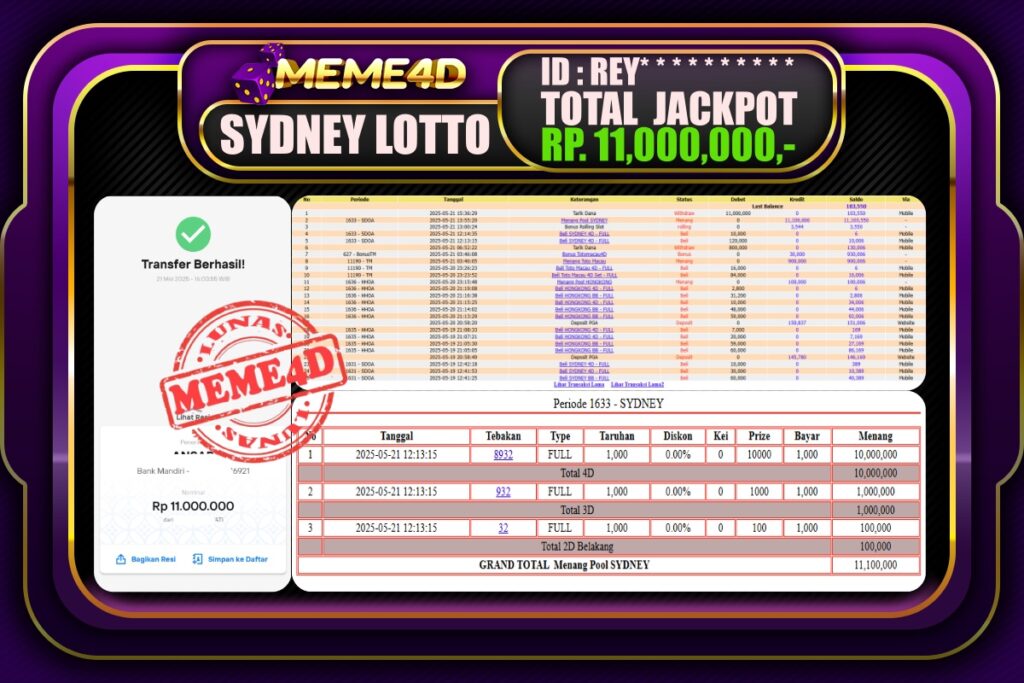 Bukti Jp MEME4D Togel Online 22 Mei 2025