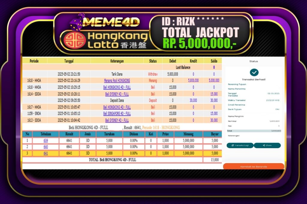 Bukti Jp MEME4D Togel Online 03 Mei 2025