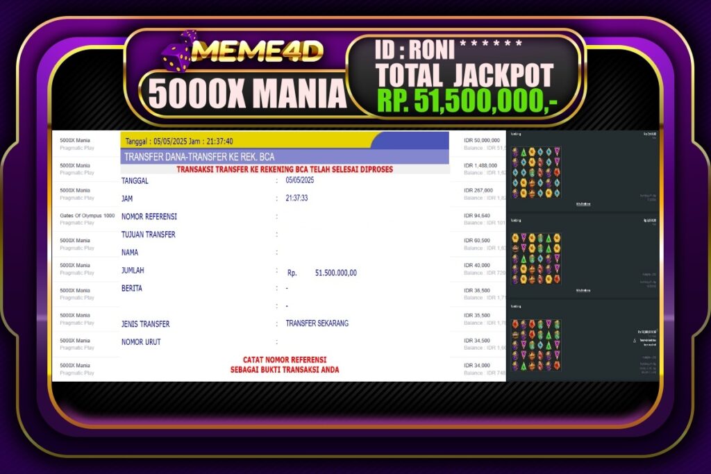 Bukti Jp MEME4D Slot Online 06 Mei 2025