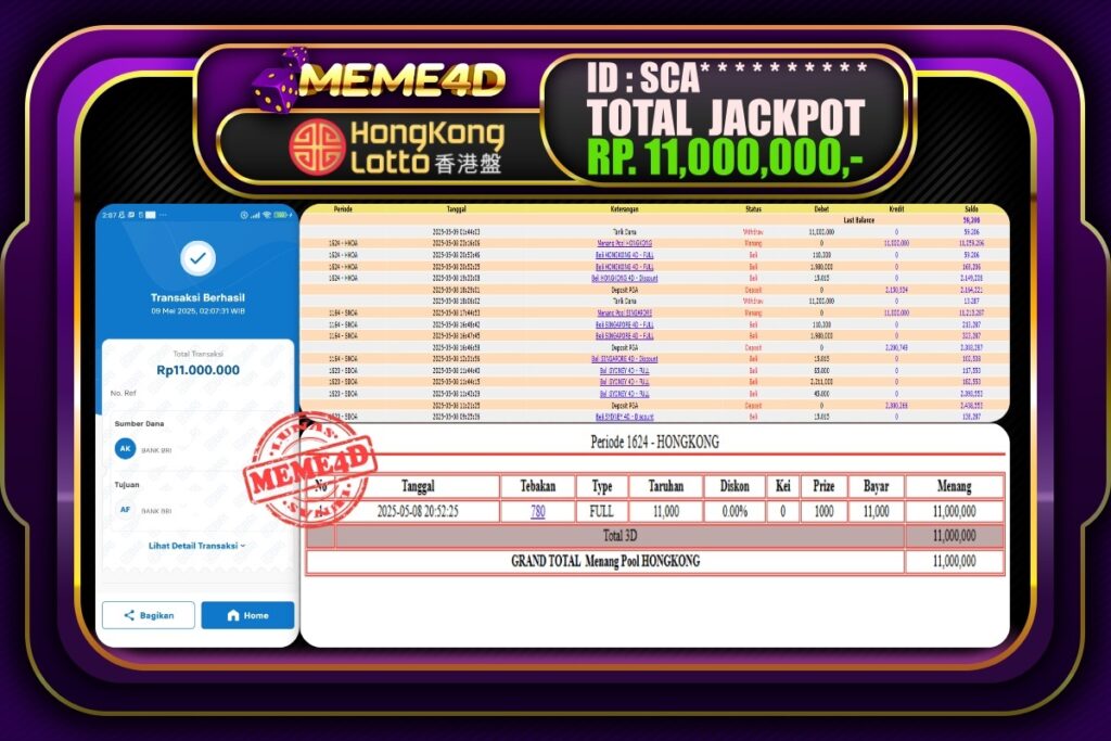 Bukti Jp MEME4D Togel Online 09 Mei 2025