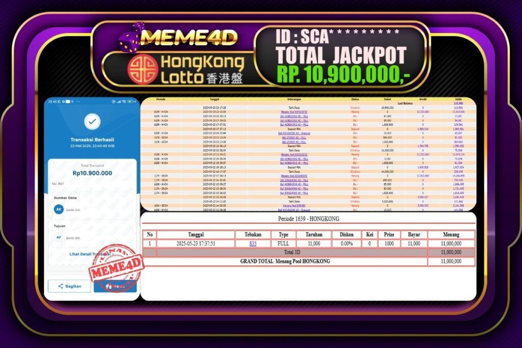 Bukti Jp MEME4D Togel Online 24 Mei 2025