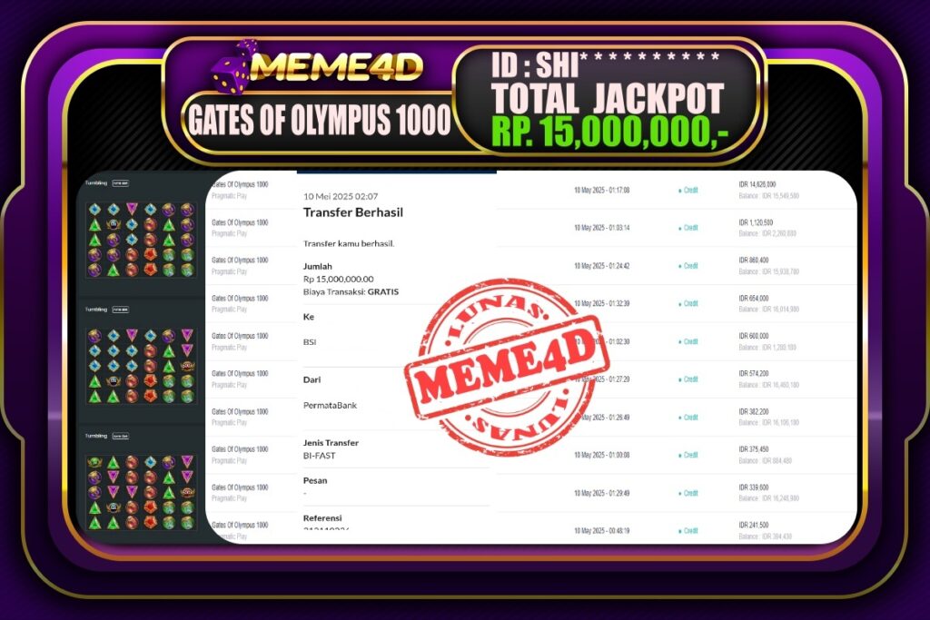 Bukti Jp MEME4D Slot Online 10 Mei 2025