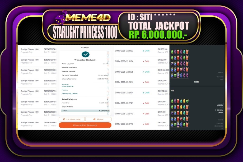 Bukti Jp MEME4D Slot Online 02 Mei 2025