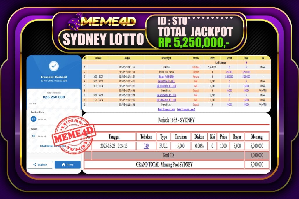Bukti Jp MEME4D Togel Online 24 Mei 2025