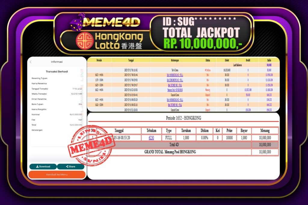 Bukti Jp MEME4D Togel Online 17 Mei 2025
