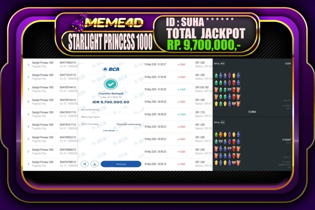 Bukti Jp MEME4D Slot Online 16 Mei 2025