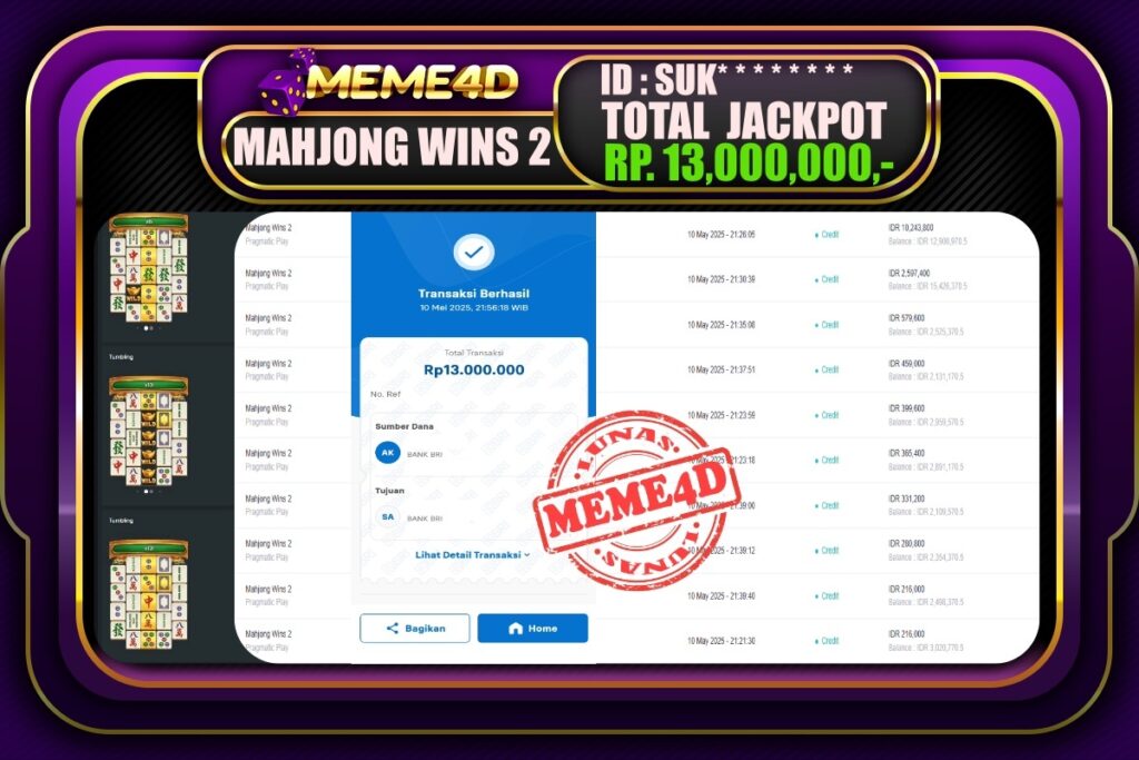 Bukti Jp MEME4D Slot Online 11 Mei 2025