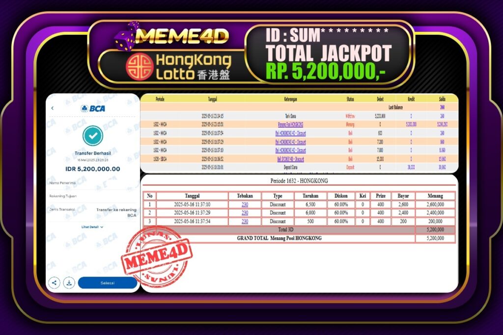 Bukti Jp MEME4D Togel Online 17 Mei 2025