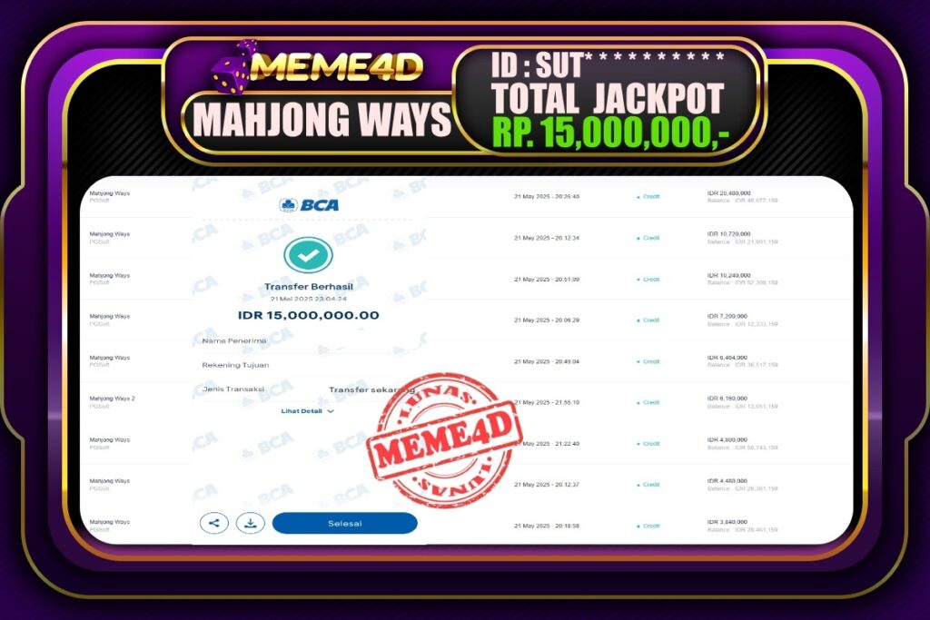 Bukti Jp MEME4D Slot Online 22 Mei 2025
