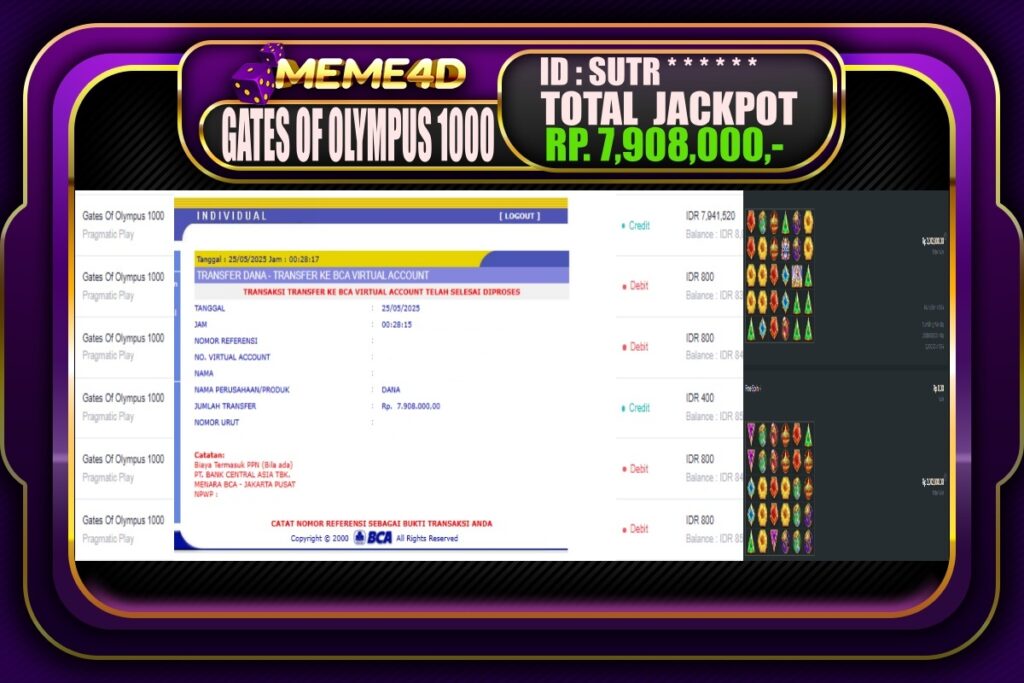 Bukti Jp MEME4D Slot Online 25 Mei 2025