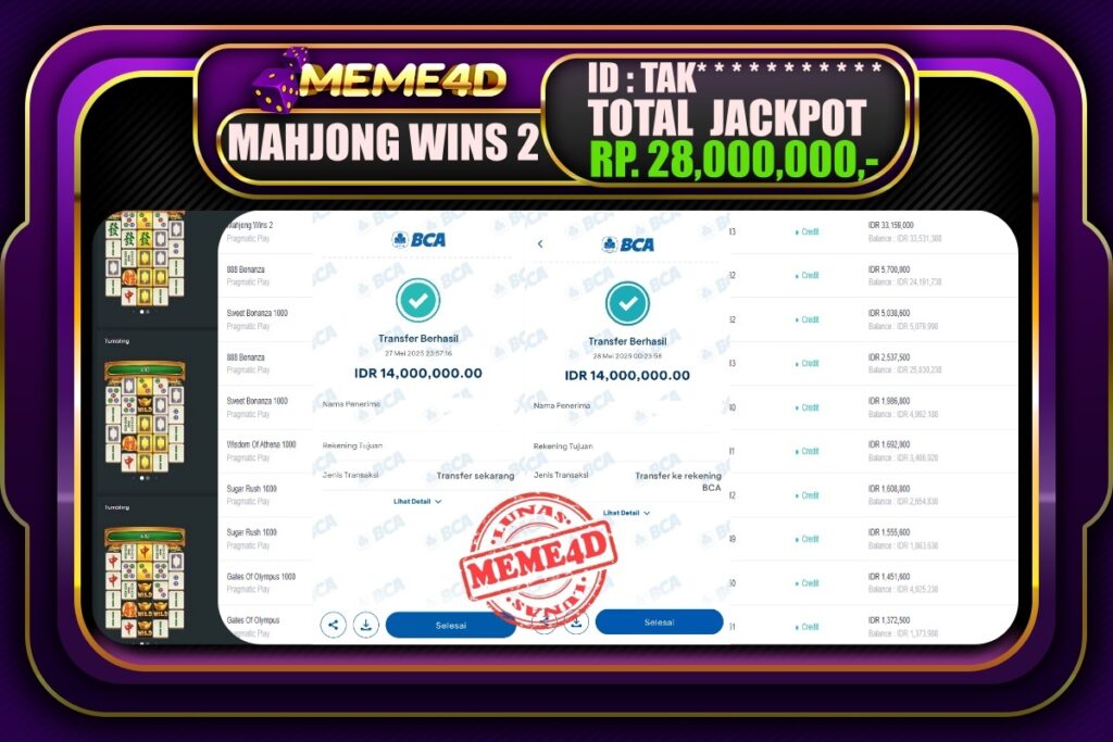 Bukti Jp MEME4D Slot Online 28 Mei 2025