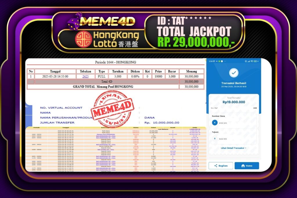 Bukti Jp MEME4D Togel Online 29 Mei 2025